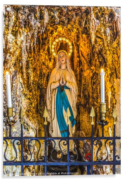 Illuminated Mary Statue Church of Angelo San Raffaele Venice Ita Acrylic by William Perry