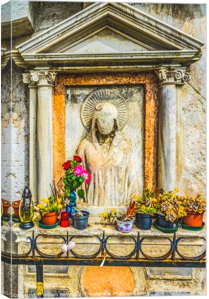 Mary Statue Street Shrine Neighborhoods Venice Italy  Canvas Print by William Perry