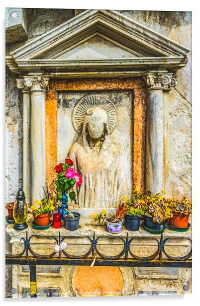 Mary Statue Street Shrine Neighborhoods Venice Italy  Acrylic by William Perry
