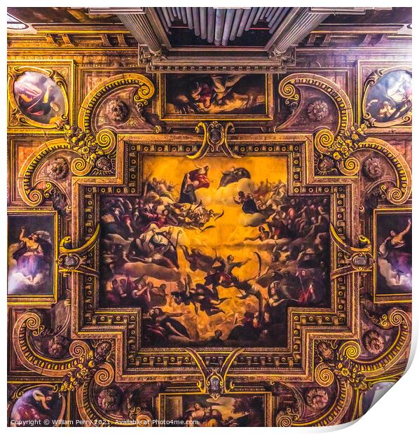 Organ Ceiling Paintings Church of San Zulian Venice Italy  Print by William Perry