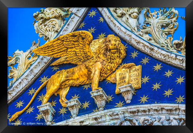 Winged Lion Venetian Symbol Saint Mark's Square Venice Italy Framed Print by William Perry