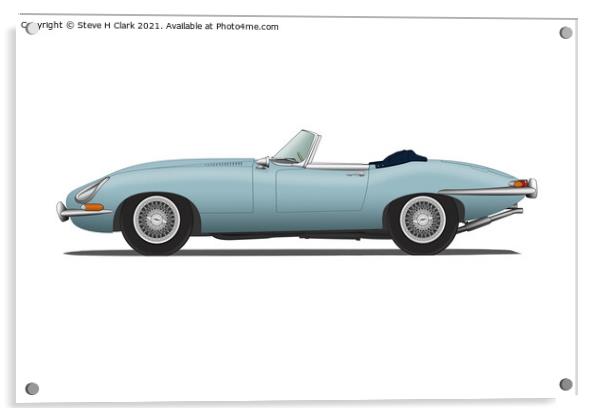 Jaguar E Type Roadster Opalescent Silver Blue Acrylic by Steve H Clark