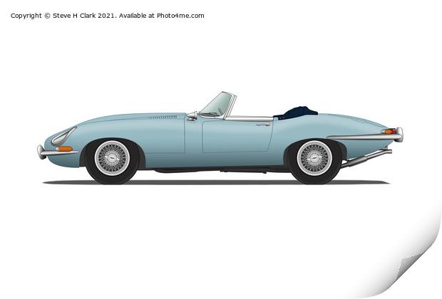 Jaguar E Type Roadster Opalescent Silver Blue Print by Steve H Clark