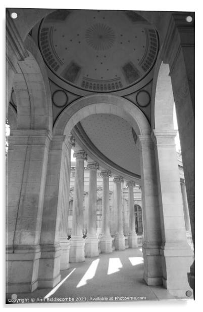 monochrome of the top of the palais longchamp - bl Acrylic by Ann Biddlecombe