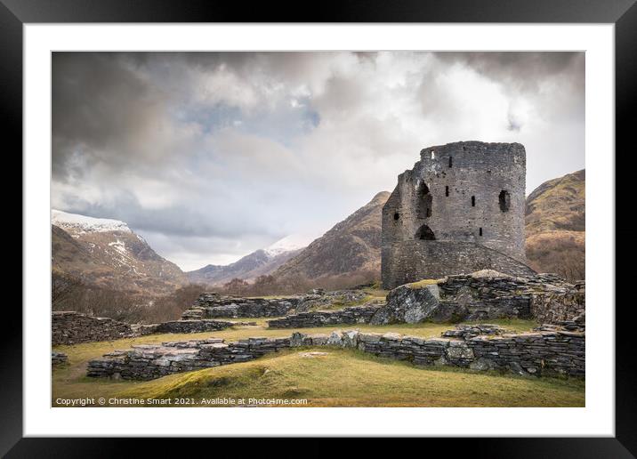 Dolbadarn Castle Winter Landscape Scene - Llanberis Snowdonia National Park Wales Framed Mounted Print by Christine Smart