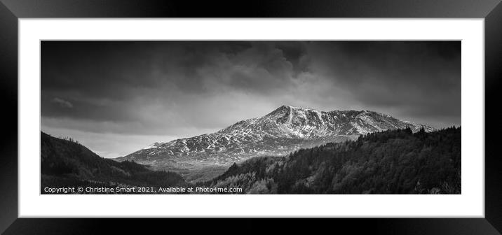 Moel Siabod Mountain Landscape Monochrome/Black and White Panorama North Wales Framed Mounted Print by Christine Smart