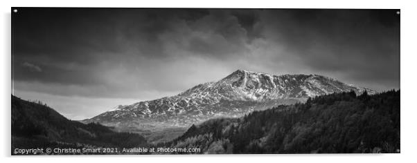 Moel Siabod Mountain Landscape Monochrome/Black and White Panorama North Wales Acrylic by Christine Smart