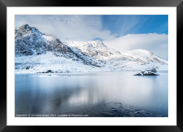 Llyn Idwal Frozen Lake / Winter Scene Snowdonia National Park North Wales Framed Mounted Print by Christine Smart