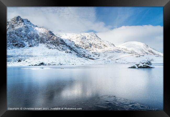 Llyn Idwal Frozen Lake / Winter Scene Snowdonia National Park North Wales Framed Print by Christine Smart
