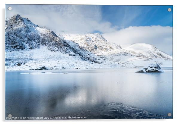 Llyn Idwal Frozen Lake / Winter Scene Snowdonia National Park North Wales Acrylic by Christine Smart