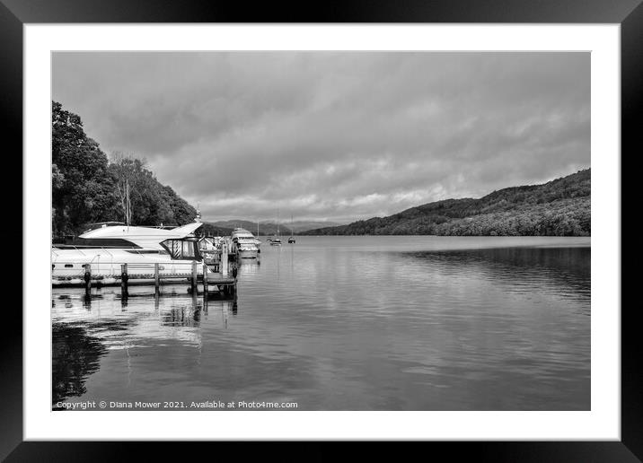 Lake Windermere Cumbria Monochrome Framed Mounted Print by Diana Mower