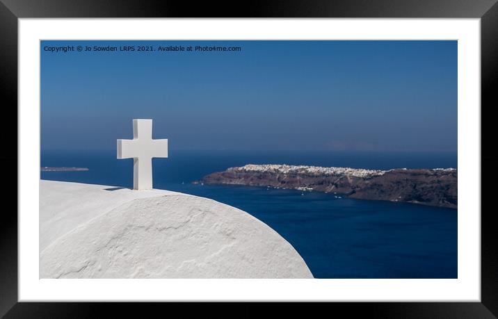 Oia in the distance, Santorini Framed Mounted Print by Jo Sowden