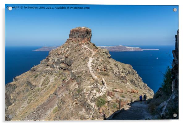 Skaros Hill, Santorini Acrylic by Jo Sowden