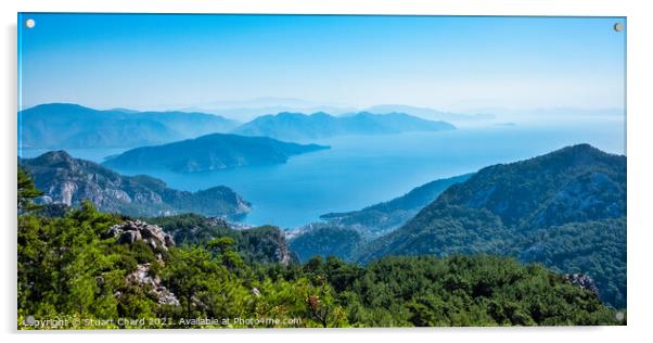 Panoramic  view of turquoise sea and mountains Acrylic by Travel and Pixels 