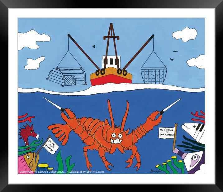 Lobster Fish. Original Acrylic Painting Print. Framed Mounted Print by Steve Tucker