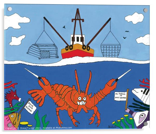 Lobster Fish. Original Acrylic Painting Print. Acrylic by Steve Tucker