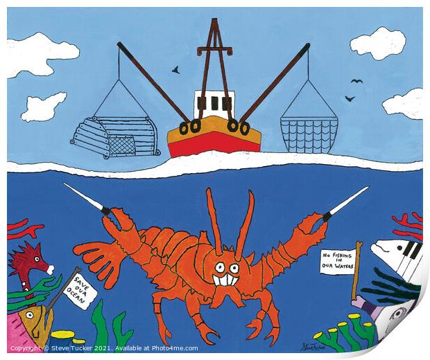 Lobster Fish. Original Acrylic Painting Print. Print by Steve Tucker