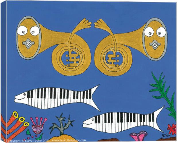 Piano Musical Fish Original Acrylic Painting Print Canvas Print by Steve Tucker