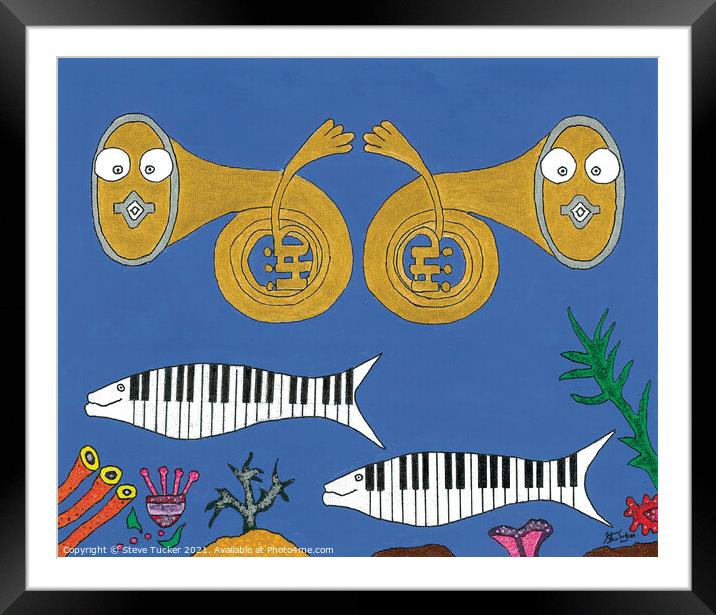 Piano Musical Fish Original Acrylic Painting Print Framed Mounted Print by Steve Tucker