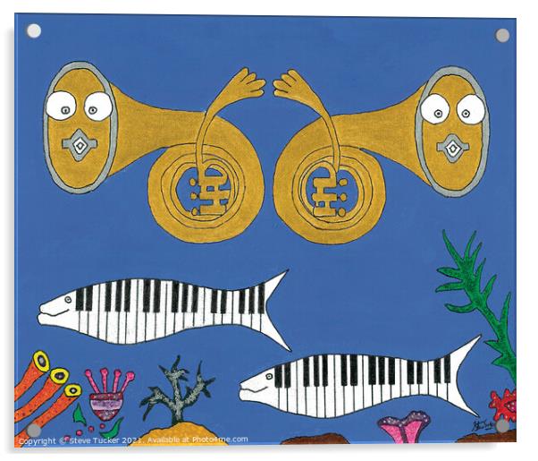 Piano Musical Fish Original Acrylic Painting Print Acrylic by Steve Tucker