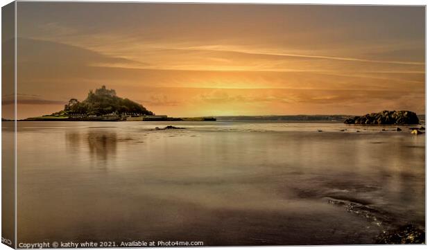 St Michaels, mount Cornwall,  sunset Canvas Print by kathy white