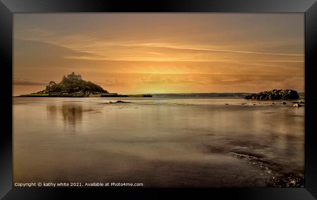 St Michaels, mount Cornwall,  sunset Framed Print by kathy white