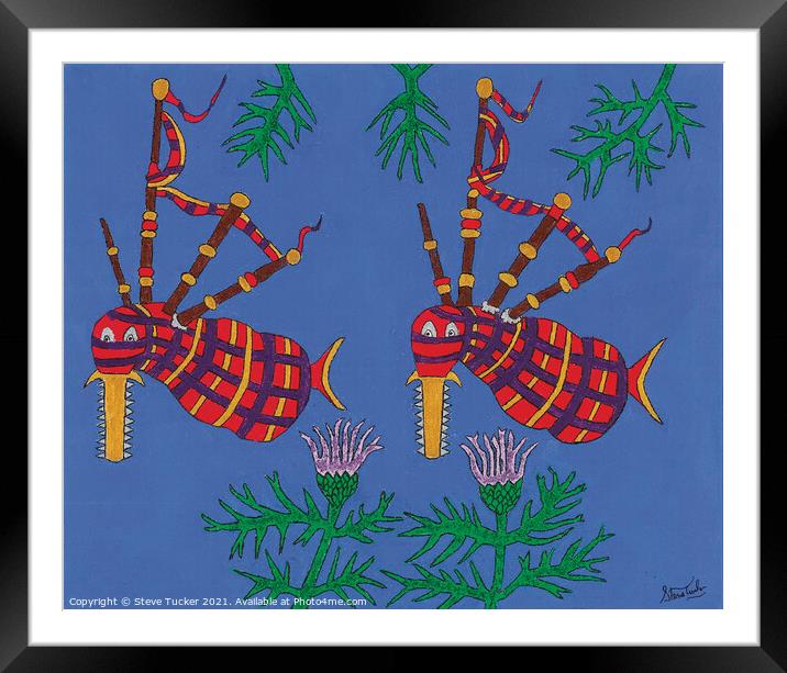Bagpipe Fish. Original Acrylic Painting Print. Framed Mounted Print by Steve Tucker