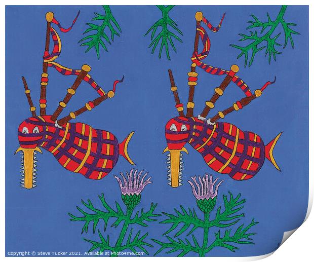 Bagpipe Fish. Original Acrylic Painting Print. Print by Steve Tucker