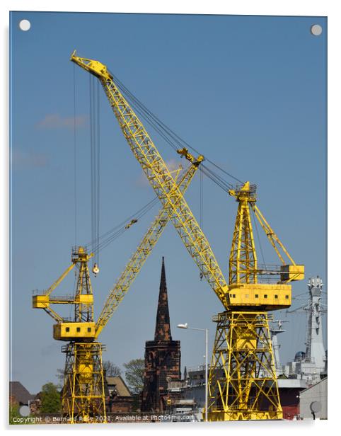 Cammell Laird's Yellow Cranes Acrylic by Bernard Rose Photography