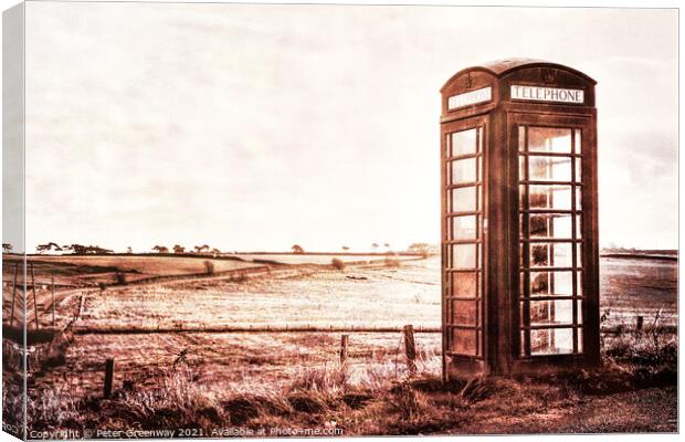 Solitary Red Telephone Box Overlooking The Yorkshi Canvas Print by Peter Greenway