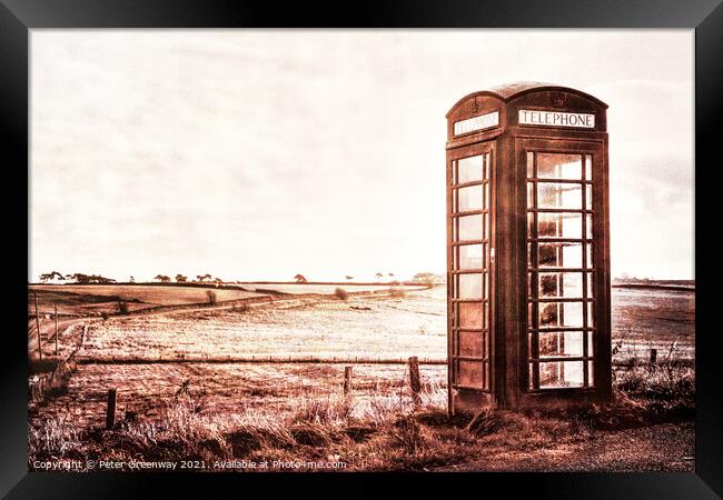 Solitary Red Telephone Box Overlooking The Yorkshi Framed Print by Peter Greenway