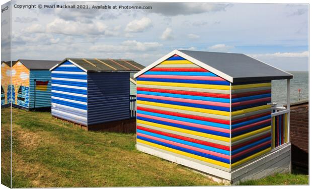 Colourful Beach Huts in Whitstable Kent Canvas Print by Pearl Bucknall