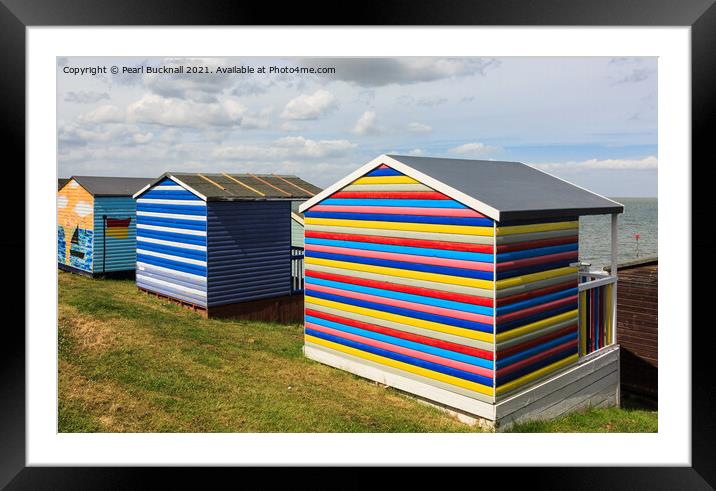 Colourful Beach Huts in Whitstable Kent Framed Mounted Print by Pearl Bucknall