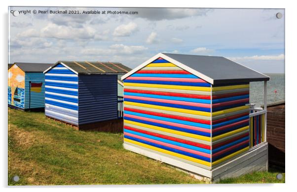 Colourful Beach Huts in Whitstable Kent Acrylic by Pearl Bucknall