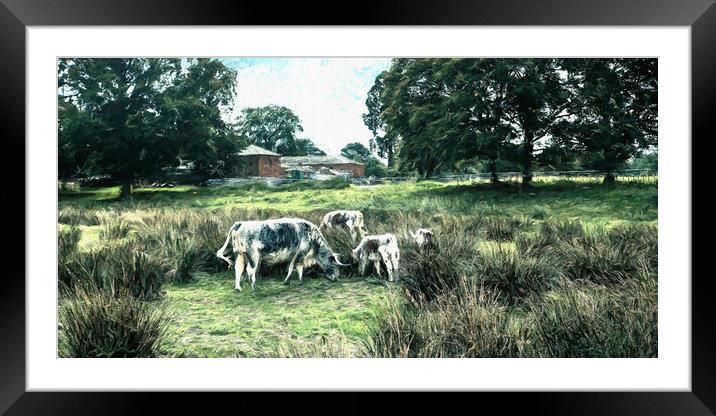 cattle in a farm field eating grass Framed Mounted Print by Travel and Pixels 