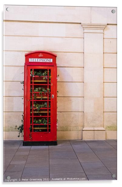 Iconic Red Telephone Box In Bath ( Decorated ) Acrylic by Peter Greenway