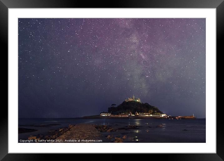 Majestic Milky Way over St Michaels Mount Framed Mounted Print by kathy white