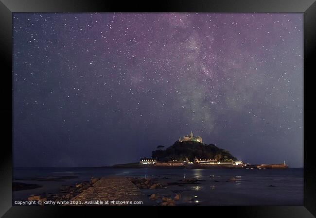 Majestic Milky Way over St Michaels Mount Framed Print by kathy white
