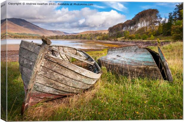 Old boats at Applecross, Scotland Canvas Print by Andrew Kearton