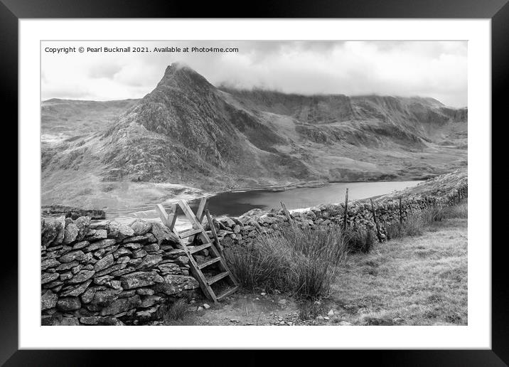 Path to Ogwen Snowdonia Wales in Monochrome Framed Mounted Print by Pearl Bucknall