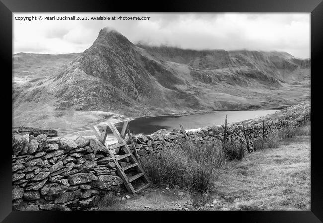 Path to Ogwen Snowdonia Wales in Monochrome Framed Print by Pearl Bucknall