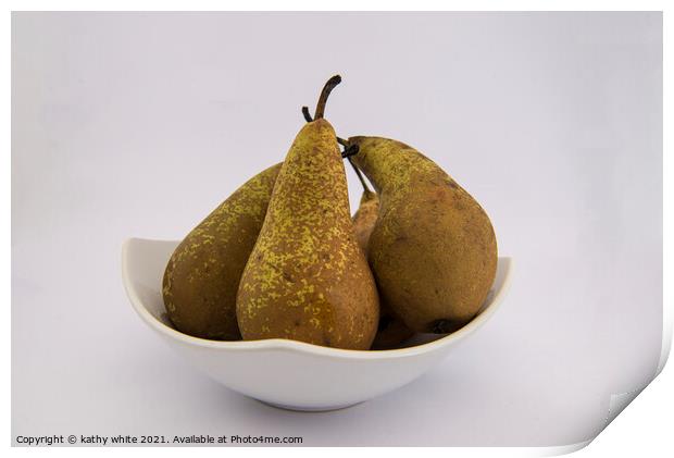 Fresh pears fruit Print by kathy white