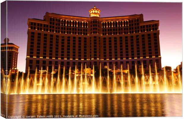 Fountains outside Bellagio Hotel, Las Vegas, Nevada, USA Canvas Print by Geraint Tellem ARPS