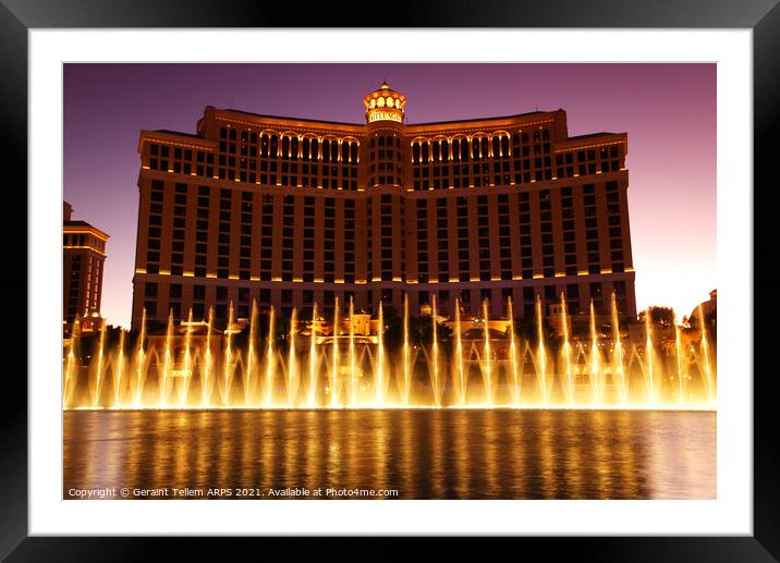 Fountains outside Bellagio Hotel, Las Vegas, Nevada, USA Framed Mounted Print by Geraint Tellem ARPS