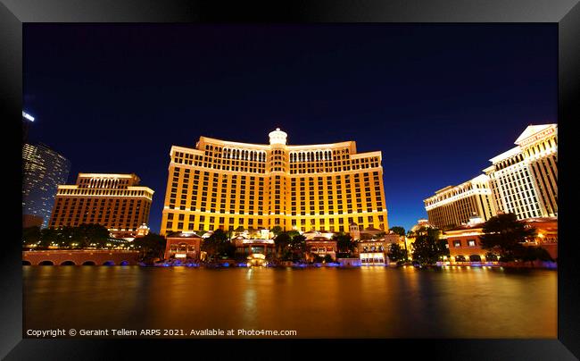 Bellagio Hotel at night, Las Vegas, Nevada, USA Framed Print by Geraint Tellem ARPS