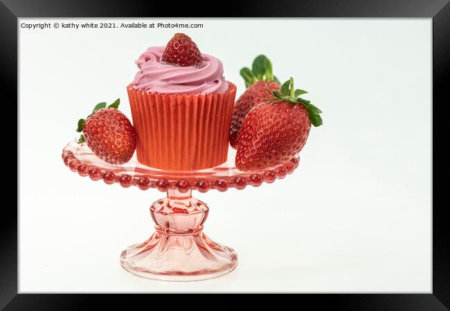 strawberry cake, kitchen art Framed Print by kathy white