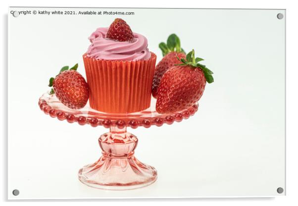 strawberry cake, kitchen art Acrylic by kathy white