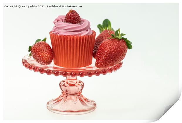 strawberry cake, kitchen art Print by kathy white