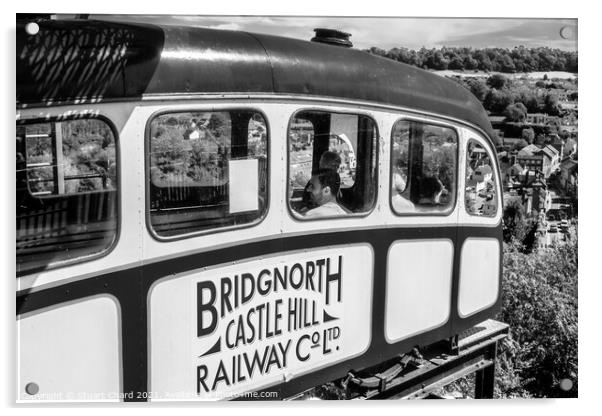 Bridgnorth cliff railway - black and white photogr Acrylic by Travel and Pixels 