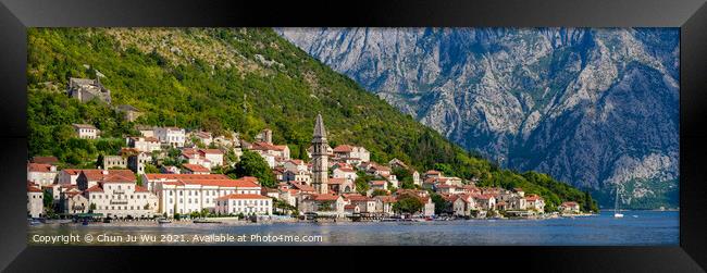 Panorama of Perast, an old town on the Bay of Kotor in Montenegro Framed Print by Chun Ju Wu